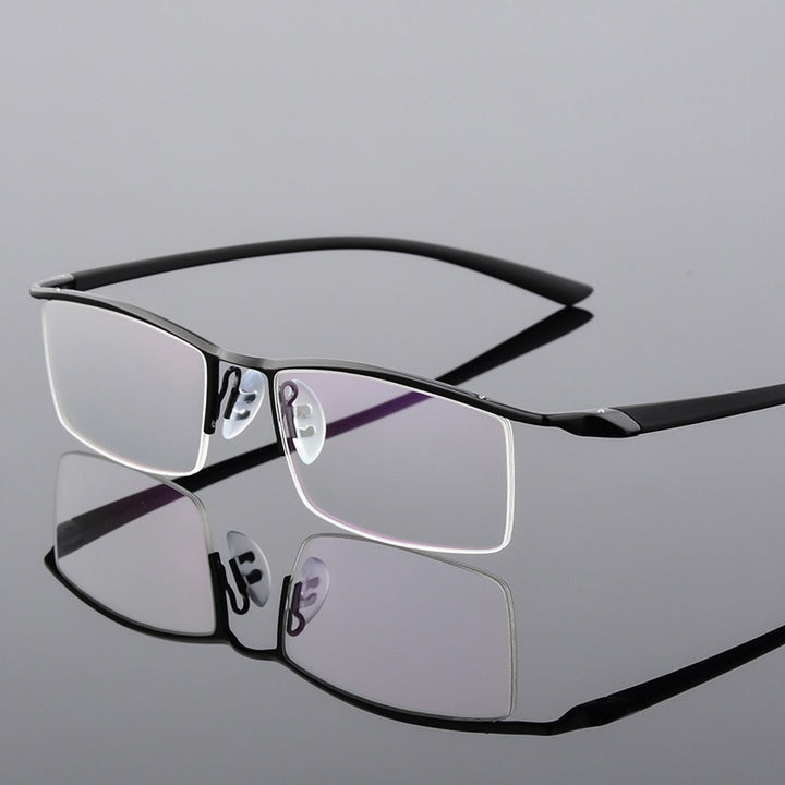 Hdcrafter Men's Semi Rim Square Titanium Eyeglasses P8190 Semi Rim Hdcrafter Eyeglasses Black