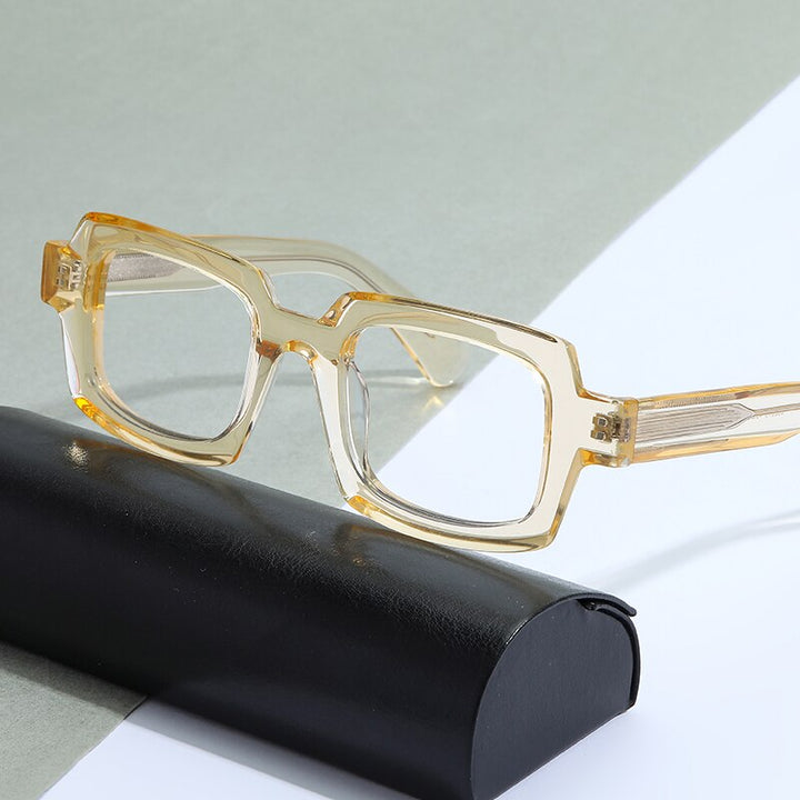 Gatenac Unisex Full Rim Square Handcrafted Acetate Frame Eyeglasses Gxyj822 Full Rim Gatenac Yellow