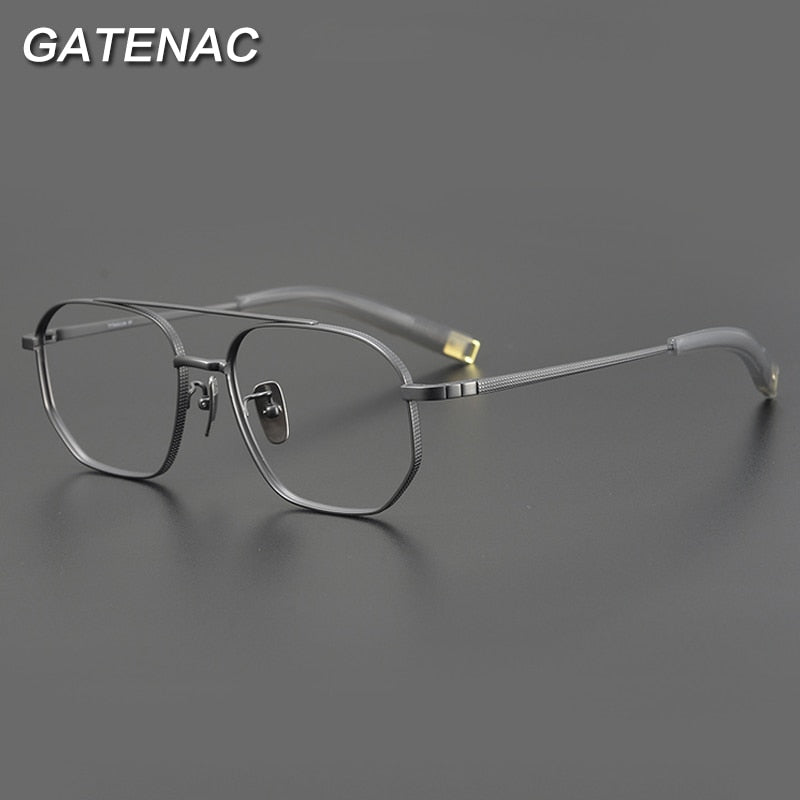 Gatenac Unisex Full Rim Round Square Double Bridge Titanium Eyeglasses Gxyj900 Full Rim Gatenac