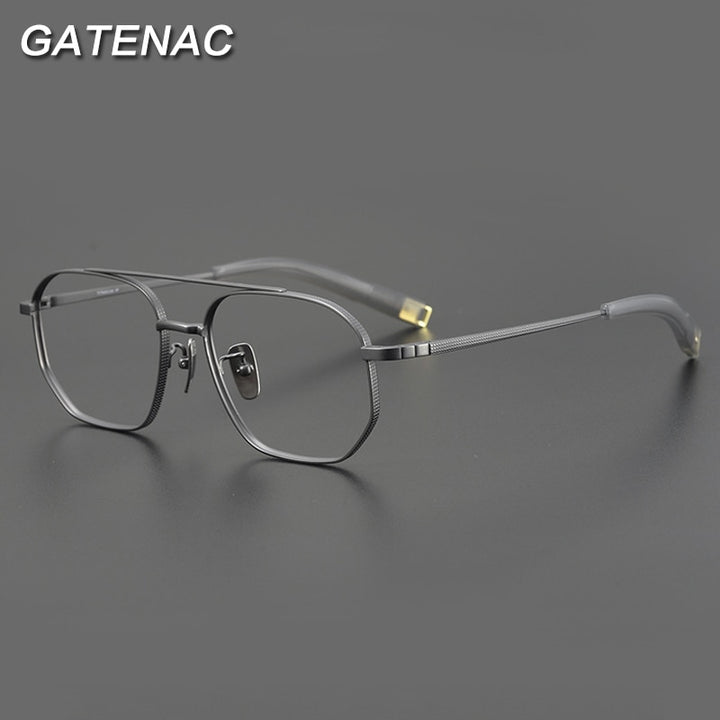Gatenac Unisex Full Rim Round Square Double Bridge Titanium Eyeglasses Gxyj900 Full Rim Gatenac