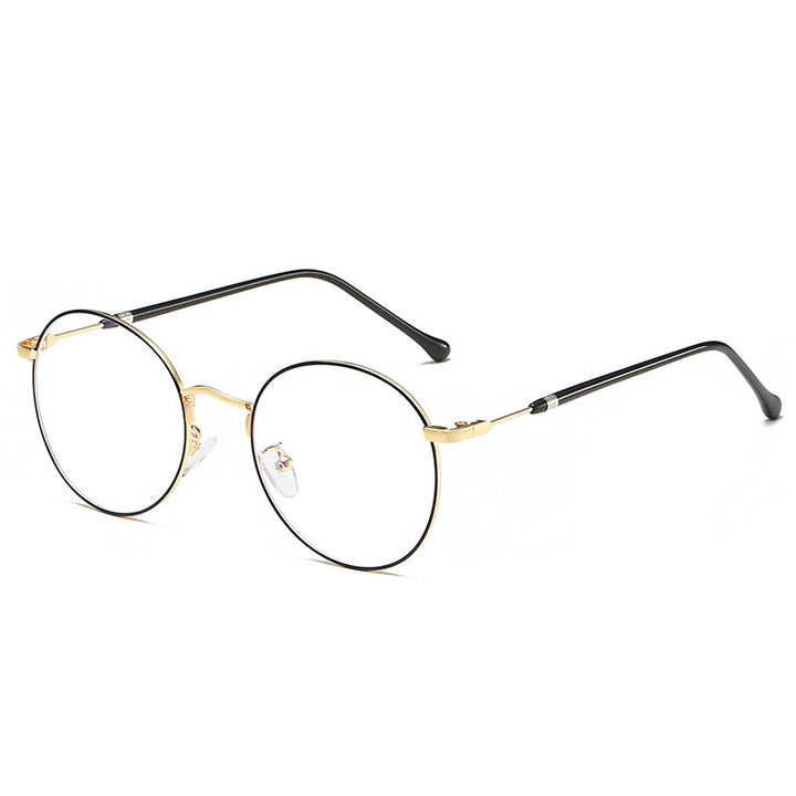 Reven Jate Unisex Full Rim Round Alloy Eyeglasses 1912 Full Rim Reven Jate black golden