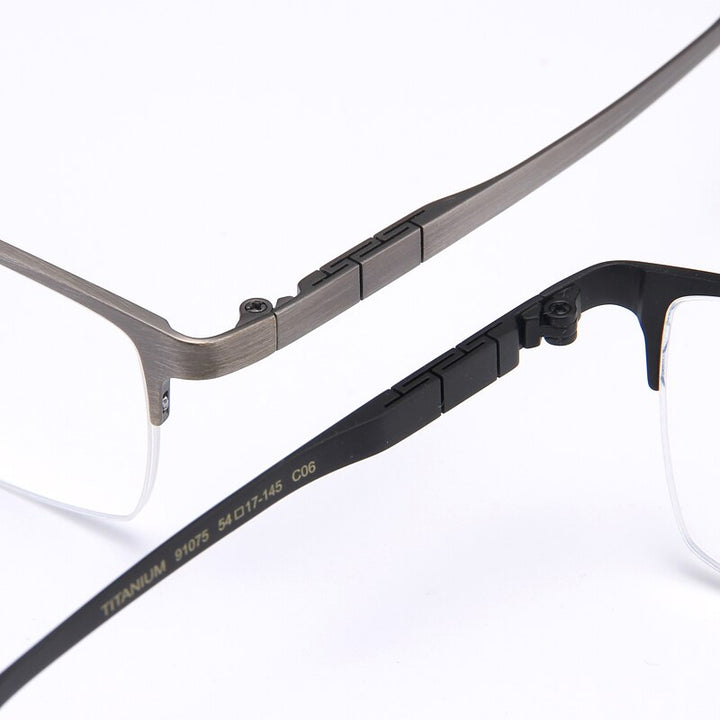 Bclear Men's Semi Rim Square Titanium Eyeglasses My91075 Semi Rim Bclear