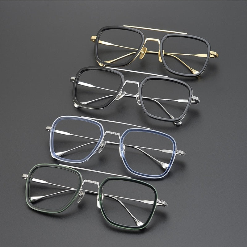 Gatenac Unisex Full Rim Square Double Bridge Acetate Titanium Eyeglasses Gxyj937 Full Rim Gatenac