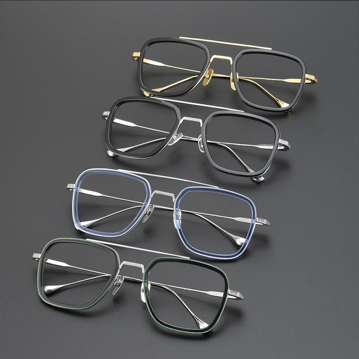 Gatenac Unisex Full Rim Square Double Bridge Acetate Titanium Eyeglasses Gxyj937 Full Rim Gatenac