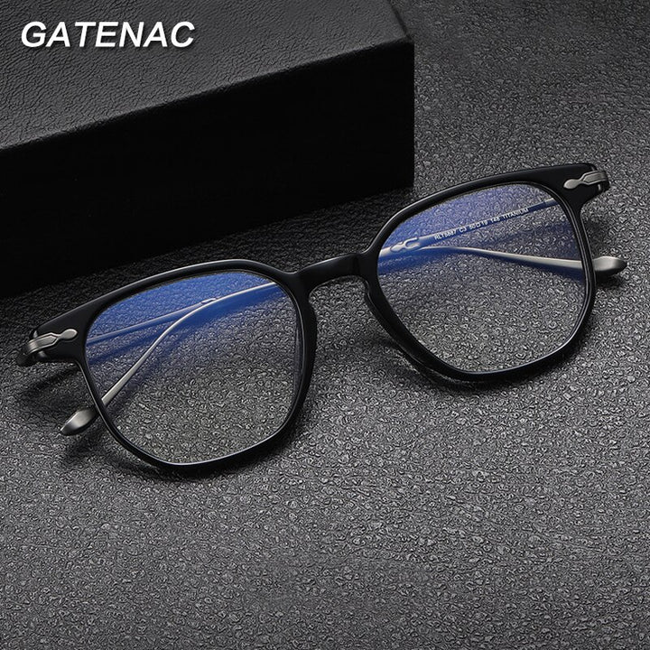Gatenac Unisex Full Rim Irregular Square Acetate Titanium Eyeglasses Gxyj992 Full Rim Gatenac