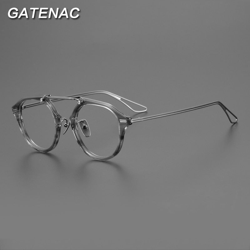 Gatenac Unisex Full Rim Oval Double Bridge Titanium Eyeglasses Gxyj925 Full Rim Gatenac