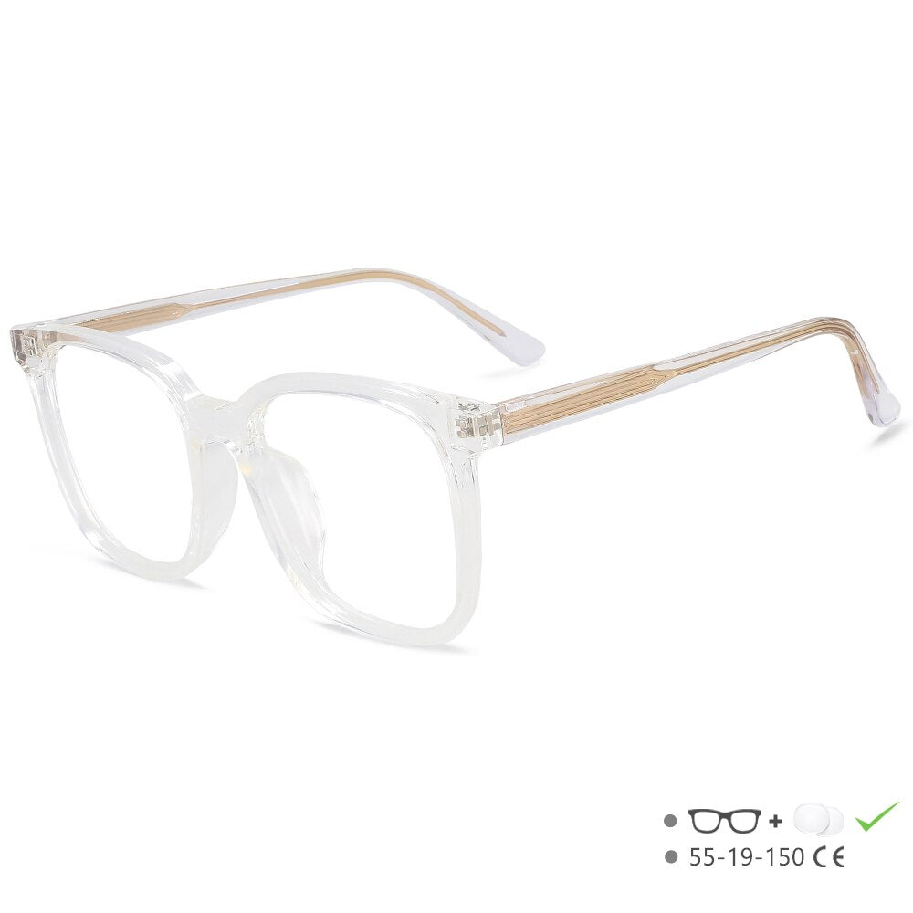 CCspace Unisex Full Rim Square Acetate Eyeglasses 55546 Full Rim CCspace China White