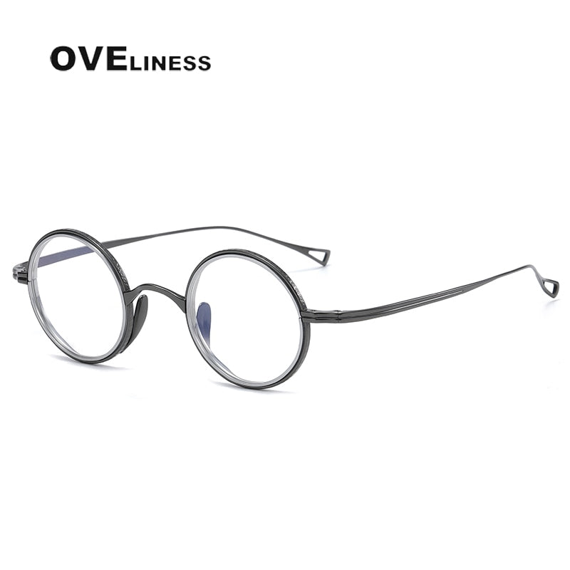 Oveliness Unisex Full Rim Round Acetate Titanium Eyeglasses 123 Full Rim Oveliness gun silver