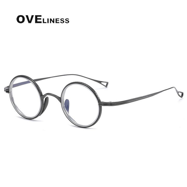 Oveliness Unisex Full Rim Round Acetate Titanium Eyeglasses 123 Full Rim Oveliness gun silver