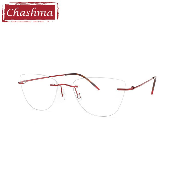 Chashma Ottica Unisex Rimless Rounded Square Cat Eye Titanium Eyeglasses 9016 Rimless Chashma Ottica Red