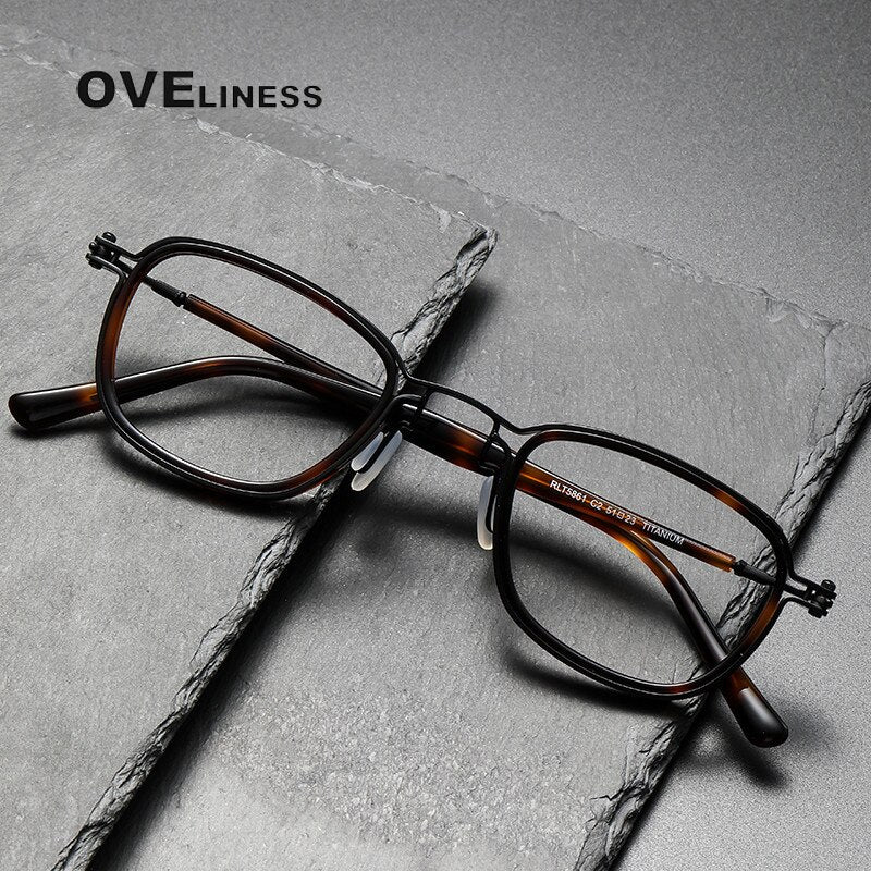 Oveliness Unisex Full Rim Round Square Acetate Titanium Eyeglasses 5861 Full Rim Oveliness