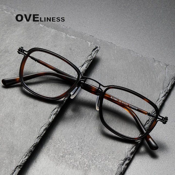 Oveliness Unisex Full Rim Round Square Acetate Titanium Eyeglasses 5861 Full Rim Oveliness