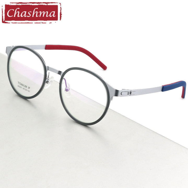 Chashma Ottica Unisex Full Rim Round Square Titanium Eyeglasses 202205 Full Rim Chashma Ottica Silver  