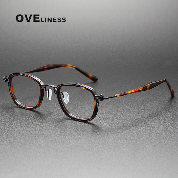 Oveliness Unisex Full Rim Round Square Acetate Titanium Eyeglasses 5861 Full Rim Oveliness tortoise black