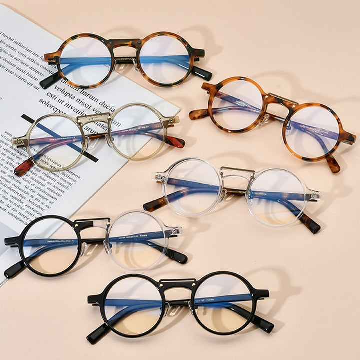 Gatenac Unisex Full Rim Round Acetate Double Bridge Frame Eyeglasses Gxyj808 Full Rim Gatenac