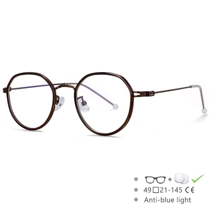 CCspace Unisex Full Rim Irregular Round Tr 90 Titanium Eyeglasses 53262 Full Rim CCspace China Tea gun