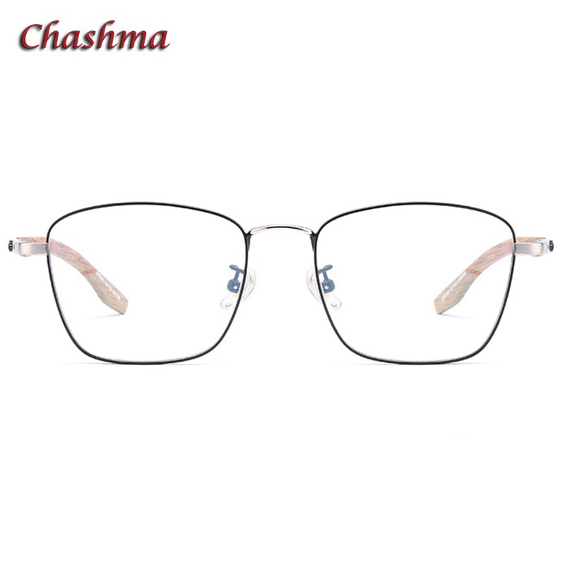 Chashma Unisex Full Rim Square Stainless Steel Frame Wood Temple Eyeglasses Full Rim Chashma
