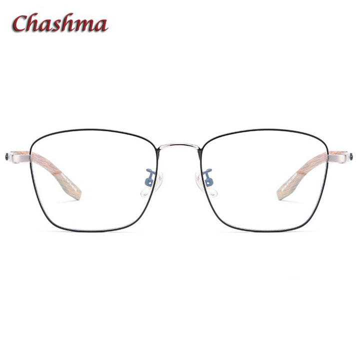 Chashma Unisex Full Rim Square Stainless Steel Frame Wood Temple Eyeglasses Full Rim Chashma