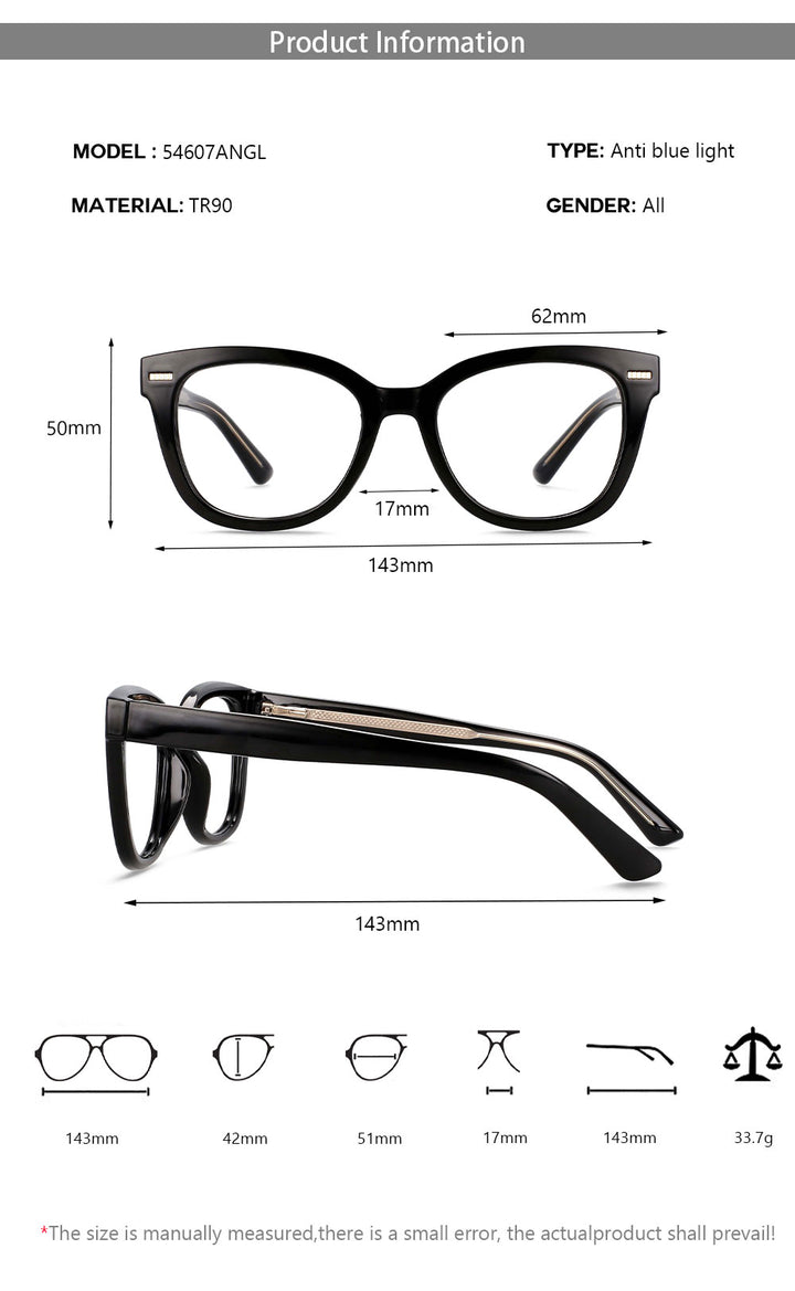 CCspace Unisex Full Rim Square Cat Eye Frame Eyeglasses 54607 Full Rim CCspace