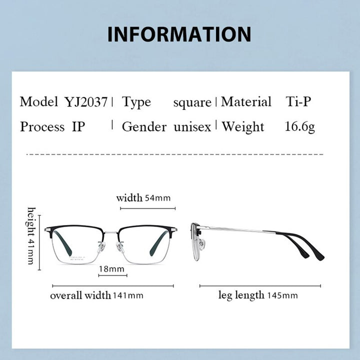 Hotochki Men's Full Rim Square Titanium Frame Eyeglasses Yj2037 Full Rim Hotochki