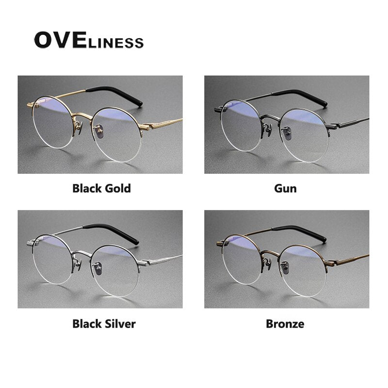 Oveliness Unisex Semi Rim Round Titanium Eyeglasses 185 Semi Rim Oveliness