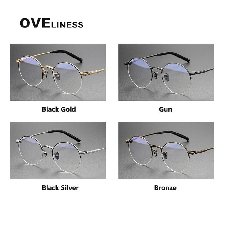 Oveliness Unisex Semi Rim Round Titanium Eyeglasses 185 Semi Rim Oveliness
