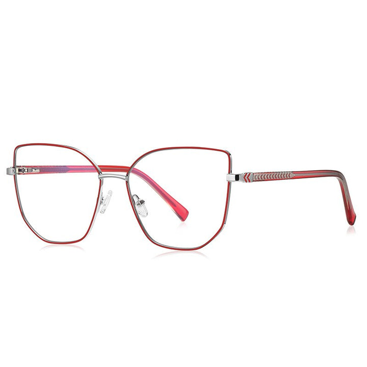 CCspace Unisex Full Rim Square Cat Eye Alloy Eyeglasses 55710 Full Rim CCspace SilverRed China