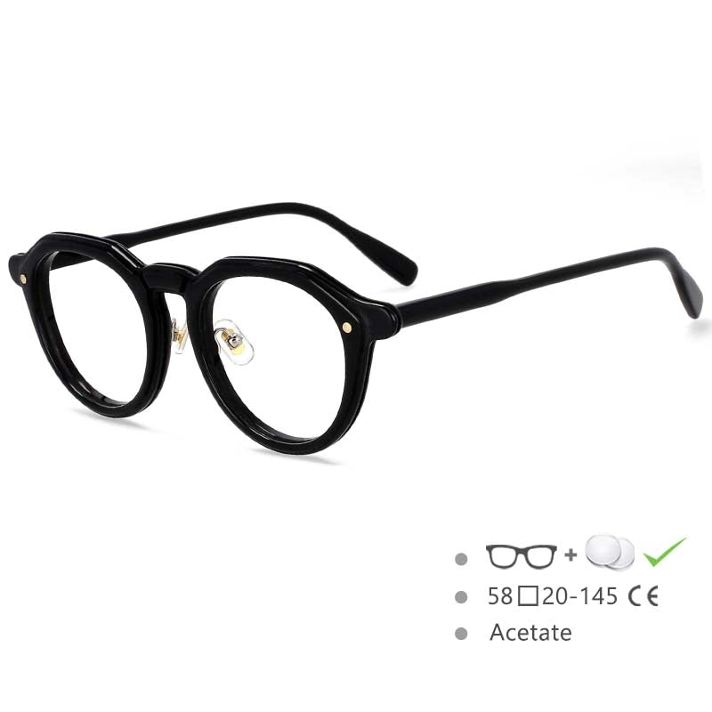 CCspace Unisex Full Rim Round Acetate Frame Eyeglasses 54541 Full Rim CCspace Black China