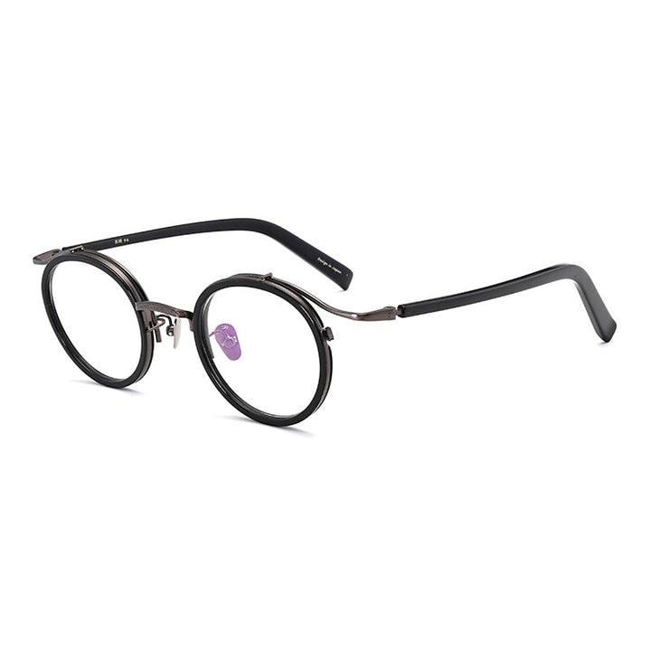 CCspace Unisex Full Rim Round Acetate Titanium Punk Frame Eyeglasses 54243 Full Rim CCspace black