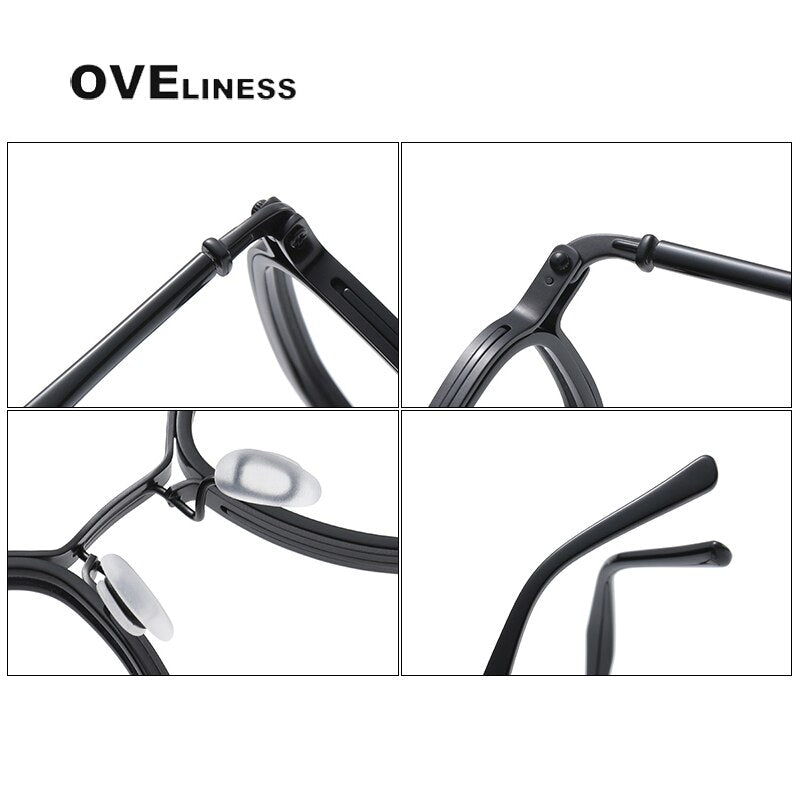 Oveliness Unisex Full Rim Round Square Acetate Titanium Eyeglasses 5865 Full Rim Oveliness