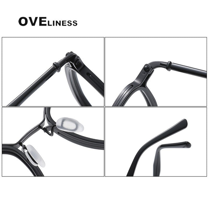 Oveliness Unisex Full Rim Round Square Acetate Titanium Eyeglasses 5865 Full Rim Oveliness