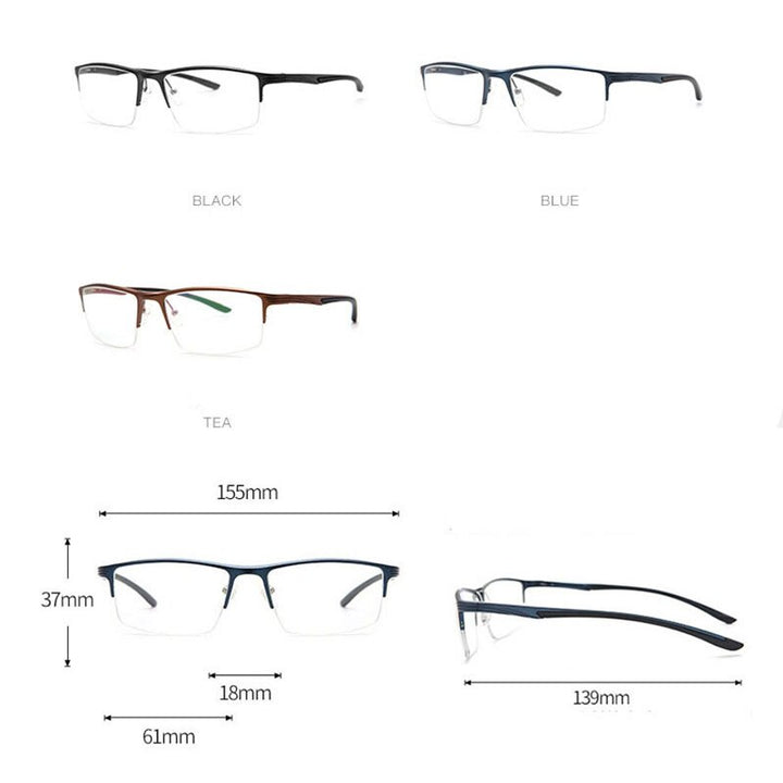 Hdcrafter Men's Semi Rim Wide Square Titanium Eyeglasses 663 Semi Rim Hdcrafter Eyeglasses