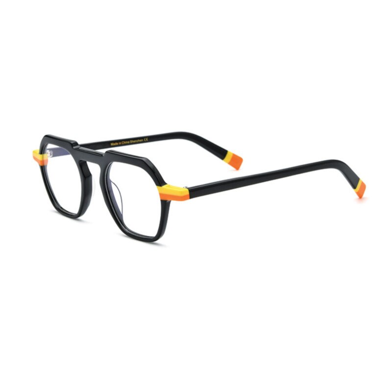 CCspace Unisex Full Rim Flat Top Round Acetate Titanium Eyeglasses 53330 Full Rim CCspace Black China