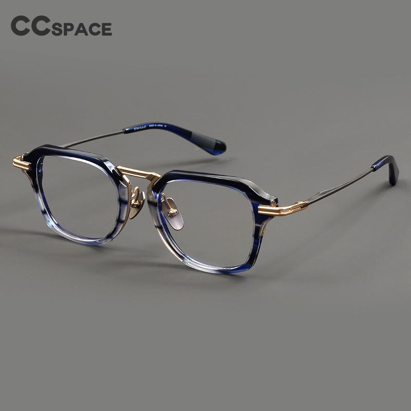 CCspace Unisex Full Rim Flat Top Square Titanium Acetate Eyeglasses 55373 Full Rim CCspace