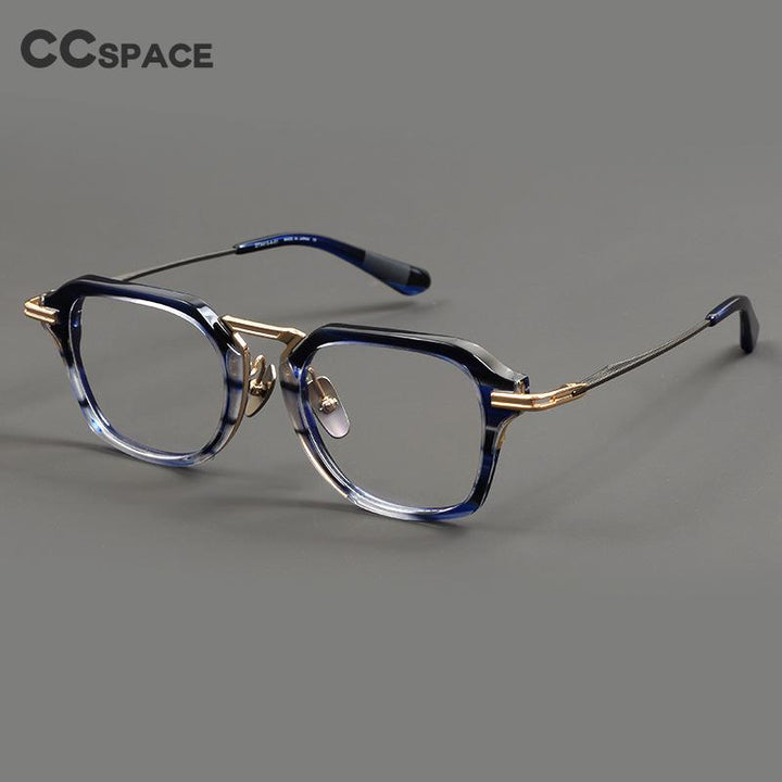 CCspace Unisex Full Rim Flat Top Square Titanium Acetate Eyeglasses 55373 Full Rim CCspace