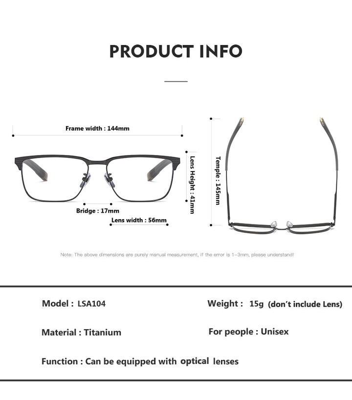 Oveliness Unisex Full Rim Square Acetate Titanium Eyeglasses Lsa104 Full Rim Oveliness