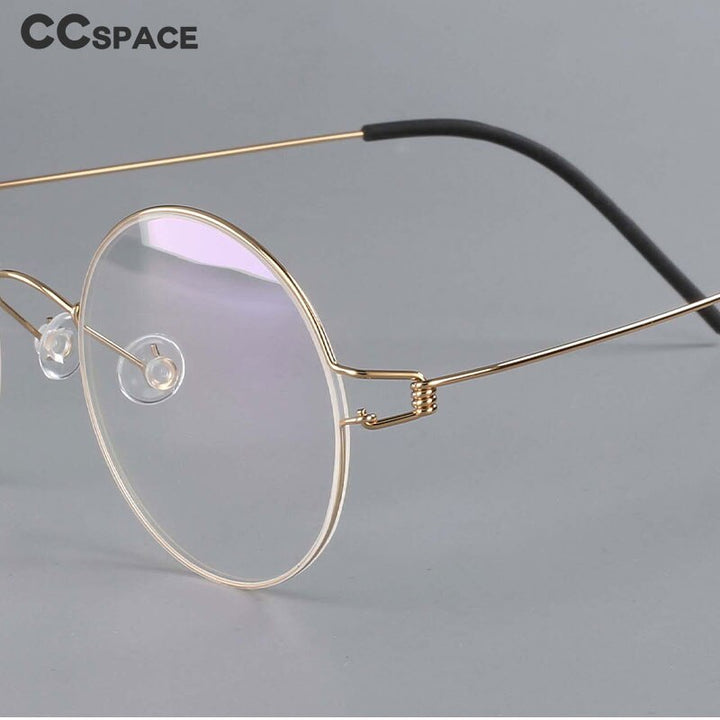 CCspace Unisex Full Rim Round Titanium Alloy Screwless Eyeglasses 54710 Full Rim CCspace