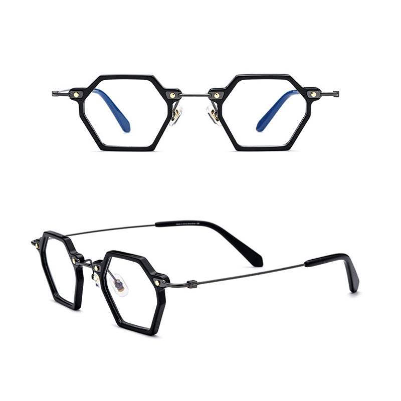 Gatenac Unisex Full Rim Polygonal Square Titanium Acetate Frame Eyeglasses Gxyj754 Full Rim Gatenac