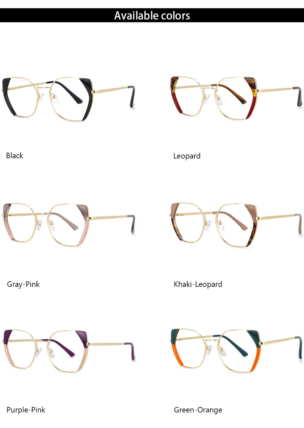 CCspace Women's Full Rim Polygonal Cat Eye Alloy Acetate Frame Eyeglasses 54175 Full Rim CCspace