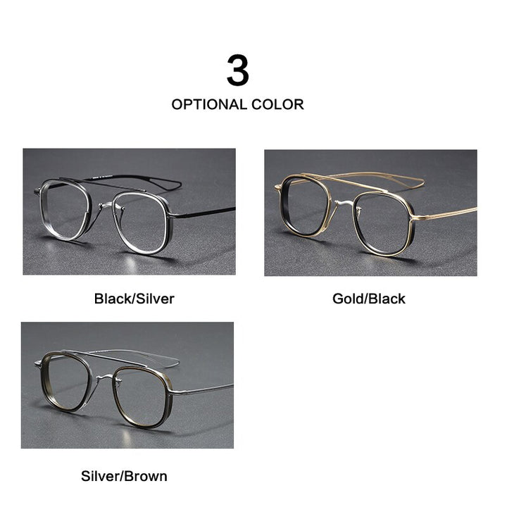 Muzz Unisex Full Rim Square Double Bridge Titanium Frame/Ring Eyeglasses 118 Full Rim Muzz