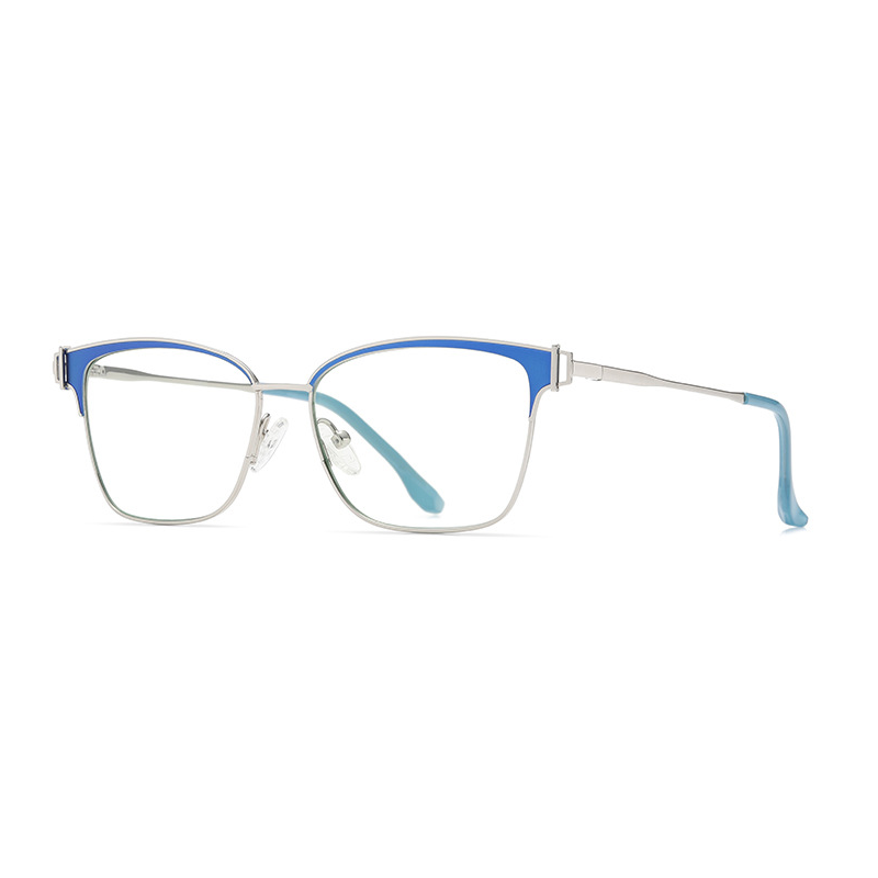 Ralferty Women's Full Rim Square Acetate Alloy Eyeglasses D8612 Full Rim Ralferty China Silver Blue 