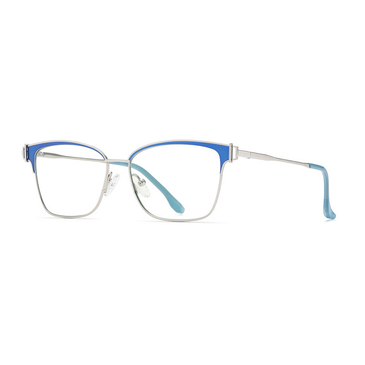 Ralferty Women's Full Rim Square Acetate Alloy Eyeglasses D8612 Full Rim Ralferty China Silver Blue