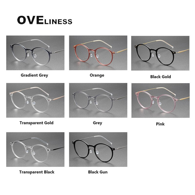 Oveliness Unisex Full Rim Round Square Acetate Titanium Eyeglasses 6541 Full Rim Oveliness