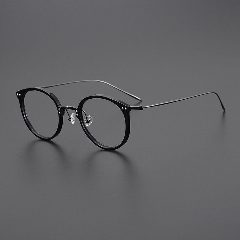 Gatenac Unisex Full Rim Round Square Acetate Titanium Eyeglasses Gxyj1005 Full Rim Gatenac Black Gun