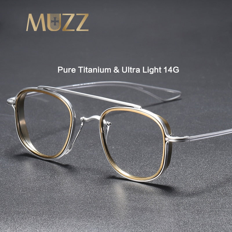 Muzz Unisex Full Rim Square Double Bridge Titanium Frame/Ring Eyeglasses 118 Full Rim Muzz