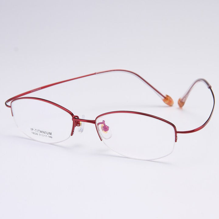 Bclear Women's Semi Rim Titanium Oval Eyeglasses Sc18026 Semi Rim Bclear Red