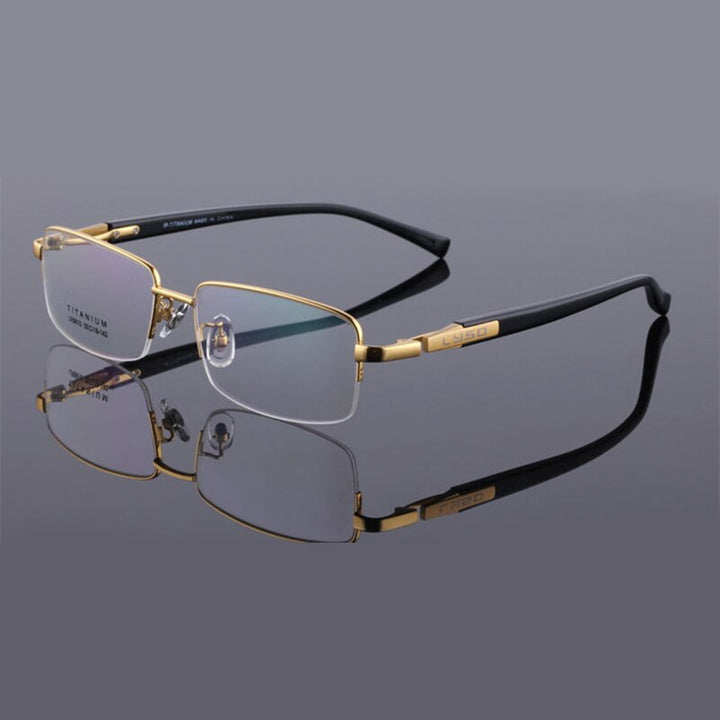 Zirosat Unisex Semi Rim Square Titanium Eyeglasses 9910 Semi Rim Zirosat Golden