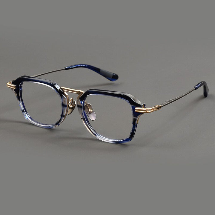 CCspace Unisex Full Rim Flat Top Square Titanium Acetate Eyeglasses 55373 Full Rim CCspace MalachiteBlue China