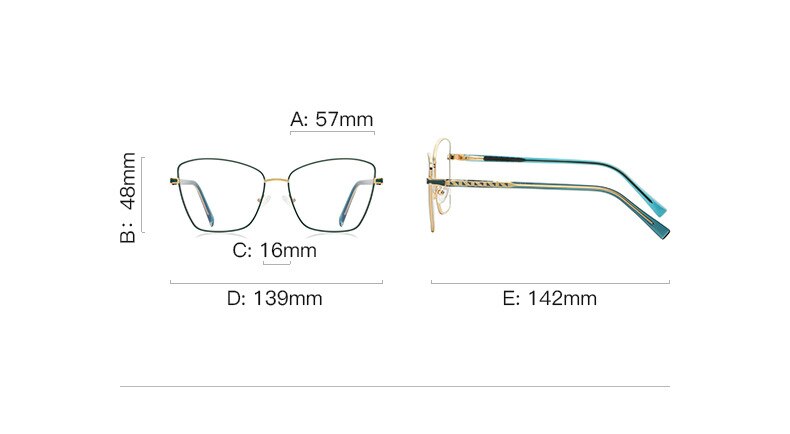 CCspace Unisex Full Rim Square Cat Eye Alloy Eyeglasses 55527 Full Rim CCspace