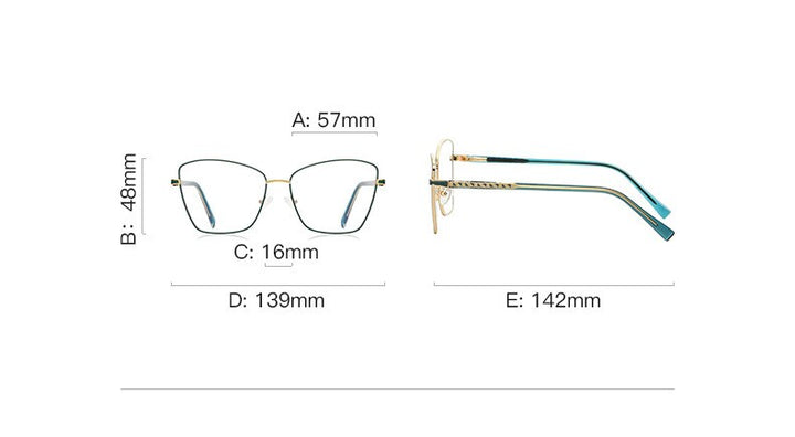 CCspace Unisex Full Rim Square Cat Eye Alloy Eyeglasses 55527 Full Rim CCspace
